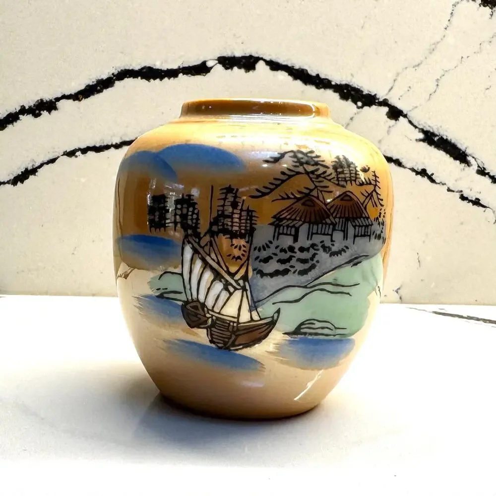 Vintage Made in Japan Hand Painted Scenic Porcelain Vase 3.5